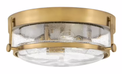 Harper 3-Light Flush Mount Ceiling Light In Heritage Brass With Clear Seedy Glass