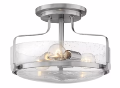 Harper 3-Light Semi-Flush Ceiling Light In Brushed Nickel With Clear Seedy Glass