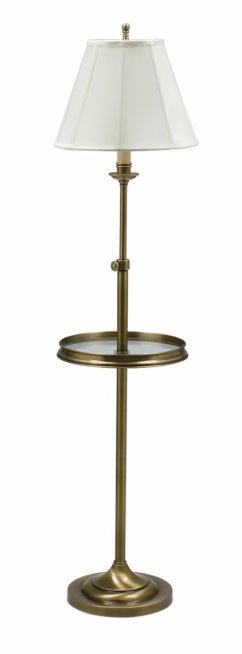 House of Troy Club Antique Brass Floor Lamp With Glass Table