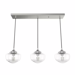Hunter Saddle Creek Clear Seeded Glass 3-Light Linear Pendant Cluster in Brushed Nickel