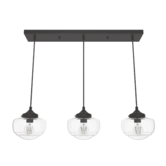 Hunter Saddle Creek Clear Seeded Glass 3-Light Linear Pendant Cluster in Noble Bronze