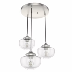 Hunter Saddle Creek Clear Seeded Glass 3-Light Round Pendant Cluster in Brushed Nickel