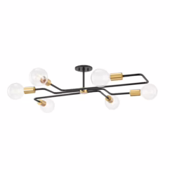 Jena 6-Light Semi-Flush Ceiling Light in Aged Brass with Textured Black
