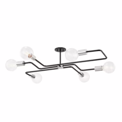 Jena 6-Light Semi-Flush Ceiling Light in Polished Nickel with Textured Black