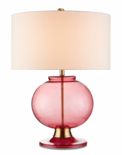 Jocasta 1-Light Table Lamp in Clear Red with Brass