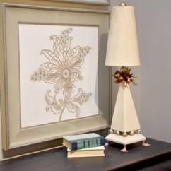 LEDa 1-Light Table Lamp in Tapered Cream Patina Body w with Gold Leafs