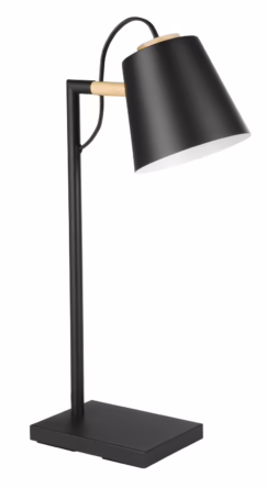 Lacey 1-Light LED Table Lamp in Structured Black, Natural Wood