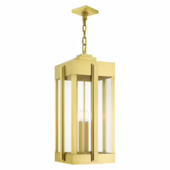 Lexington 4-Light Outdoor Pendant in Natural Brass