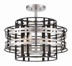 Metropolitan Presten 4-Light Ceiling Light in Brushed Nickel with Sand Coal