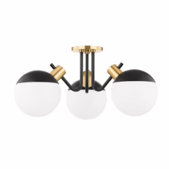 Miranda 3-Light LED Semi-Flush Ceiling Light in Aged Brass with Soft Black
