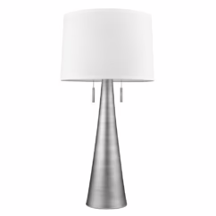 Muse 2-Light Hand Painted Weathered Pewter Table Lamp With Off-White Shantung Shade