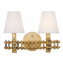 Nevis 2-Light Wall Sconce in French Gold and Natural Rattan