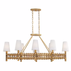 Nevis 8-Light Chandelier in French Gold and Natural Rattan