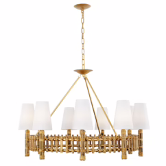 Nevis 9-Light Transitional Chandelier in French Gold and Natural Rattan