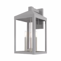 Nyack 3-Light Outdoor Wall Lantern in Nordic Gray w with Brushed Nickels