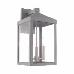 Nyack 3-Light Outdoor Wall Lantern in Nordic Gray w with Brushed Nickels