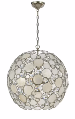 Palla 6-Light 22" Coastal Chandelier in Antique Silver with Hand Cut Crystal Crystals