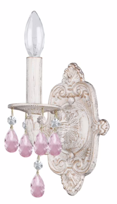 Paris Market 10" Wall Sconce in Antique White with Rose Colored Hand Cut Crystals