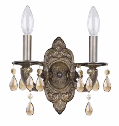 Paris Market 2-Light 12" Wall Sconce in Venetian Bronze with Golden Teak Hand Cut Crystals