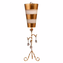 Tivoli 1-Light Table Lamp in Cream and Gold striped w with teardrop crystals