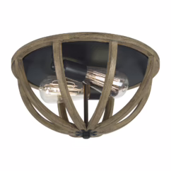 Visual Comfort Studio Allier 2-Light Ceiling Light in Weathered Oak Wood And Antique Forged Iron by Sean Lavin
