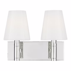 Visual Comfort Studio Beckham Classic 2-Light Bathroom Vanity Light in Polished Nickel by Thomas O'Brien
