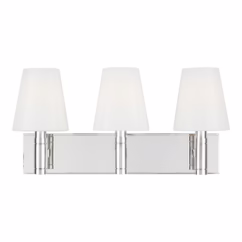 Visual Comfort Studio Beckham Classic 3-Light Bathroom Vanity Light in Polished Nickel by Thomas O'Brien