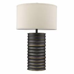 Wave II 1-Light Aged Brass Table Lamp With Latte Linen Shade