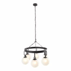 Bronze, Frosted Glass Chandelier from the Bailey Collection