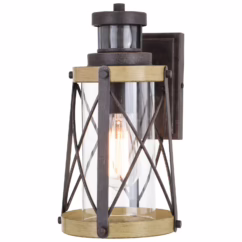 Oxidized Iron and Burnished Elm One Light Outdoor Motion Sensor Wall Light from the Harwood Collection